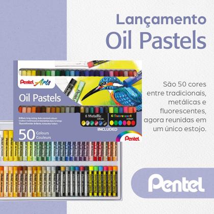 Imagem de Giz Pastel Oleoso Pentel Profissional 50 cores incluindo Tradicionais Metálicas e Neon