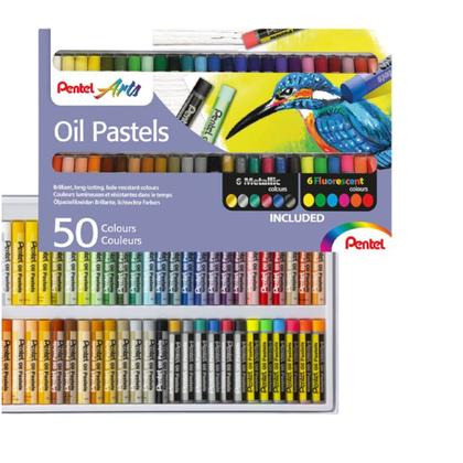 Imagem de Giz Pastel Oleoso Pentel Profissional 50 cores incluindo Tradicionais Metálicas e Neon