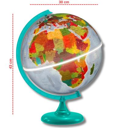 Imagem de Globo Terrestre Físico Político Luminoso Base Verde 30cm + Lupa de Mão
