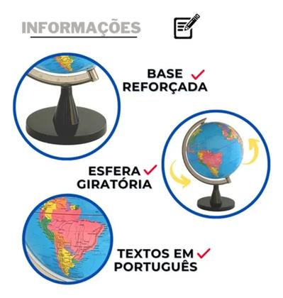 Imagem de Globo Terrestre Giratório De Mesa Escolar Mapa Mundi 16cm Decoração