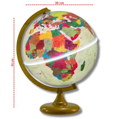 Imagem de Globo Terrestre Histórico Bivolt Luminoso Ouro Velho - 30cm Diâmetro