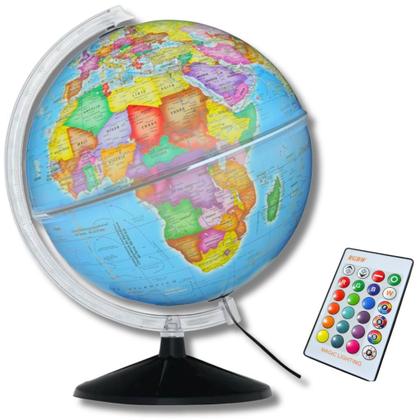 Imagem de Globo Terrestre Luminoso Multicolor c/ Controle + Lupa + Mapa Mundi e Brasil