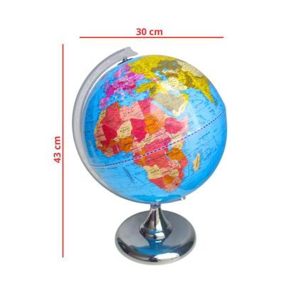 Imagem de Globo Terrestre Político Giratório Continental Base Cromada - 30 Cm Diâmetro