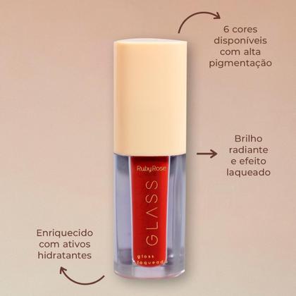 Imagem de Gloss Efeito Laqueado Glass Ruby Rose Alta Cobertura Acabamento Brilhante 3ml