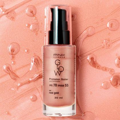 Imagem de Glow Booster Rose Gold FPS70 30ml PINK CHEEKS  Protetor Solar Glow  Resistente a água e ao suor