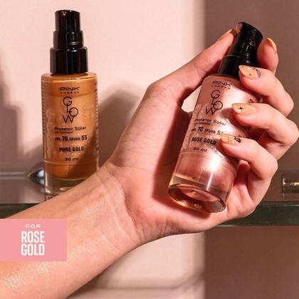 Imagem de Glow Booster Rose Gold FPS70 30ml PINK CHEEKS  Protetor Solar Glow  Resistente a água e ao suor