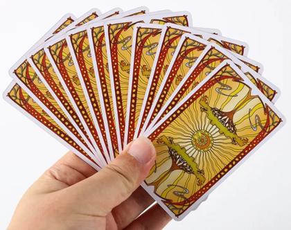 Golden Art Nouveau Tarot Deck Em Lata Com Bordas Laranjas Tarô