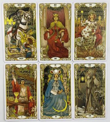 【超希少・正規品】The New Tarot Deck 完売品 激レア Golden Art Nouveau Tarot Deck Em Lata Com Bordas Laranjas Tarô
