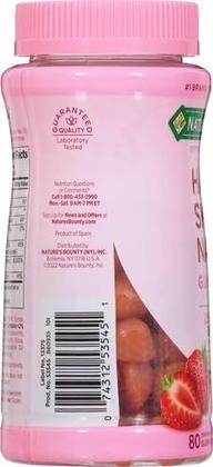 Imagem de Gomas Para Cabelo, Pele E Unhas Nature's Bounty Optimal Solutions, Com Biotina, 2500 mcg, Morango, 80 Unid., 40 Porções, Pacote Com 1