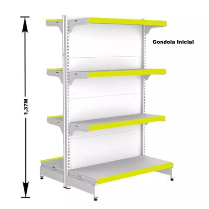 Imagem de Gondola Centro 137 Fit Ate 4 Metros Branco 32 Bandeja Pe Amarelo