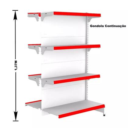 Imagem de Gondola Centro 137 FIT Continuação Branco 8 Bandeja Pe Vermelho