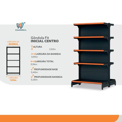 Imagem de Gôndola De Centro Fit Inicial + 2 Continuações 2,02m Amapá Com Bandejas Inclinaveis