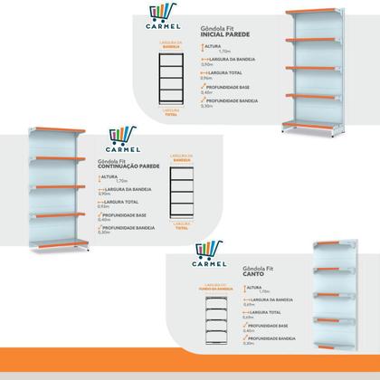Imagem de Gôndola De Parede Inicial E 2 Continuações 1,70m Prateleira Regulaveis Mercado