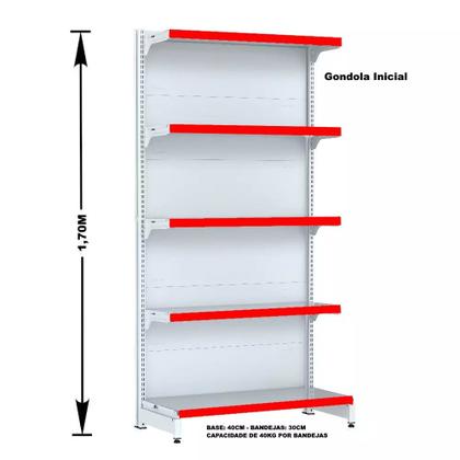 Imagem de Gondola Parede 170 Fit Ate 2 Metros Branco 10 Bandeja Pe Vermelho