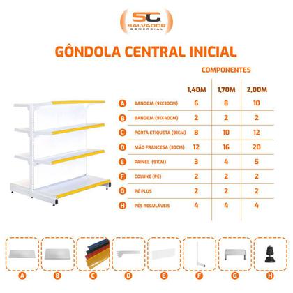 Imagem de Gôndola Prateleira Supermercado 5 Níveis 40x30 New Plus 1,70 Central Inicial Azul SA Gôndolas