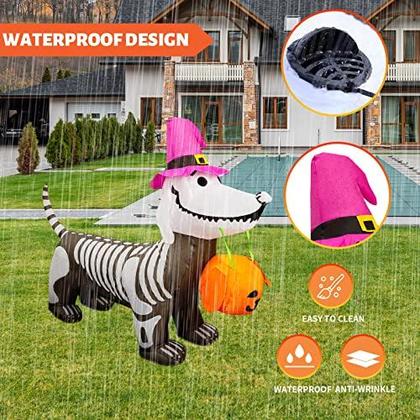 Imagem de GOOSH 5Ft Halloween Infláveis Decorações ao ar livre Esqueleto Puppy Decoração de quintal inflável com LEDs Build-in Blow Up Pumpkin para festa de Halloween Indoor Outdoor Yard Garden