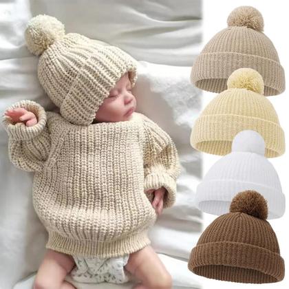 Imagem de Gorro De Tricô Dobrável Para Bebês 0-12M, Quente, Estilo Indiano, Para Meninos E Meninas, Outono