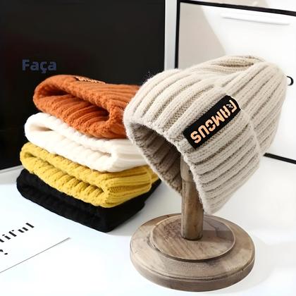 Imagem de Gorro De Tricô Feminino Elegante, Respirável E Elástico Em Acrílico Para O Inverno, Design De