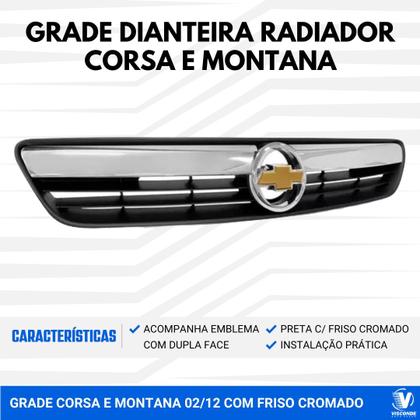 Imagem de Grade Dianteira Radiador Corsa 2008 a 2012 Montana 2008 a 2010 Preta Com Friso Cromado
