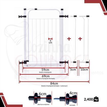 Imagem de Grade Portão De Proteção Para Pet Cães Bebes Porta 70/89cm Cozinha Gourmet