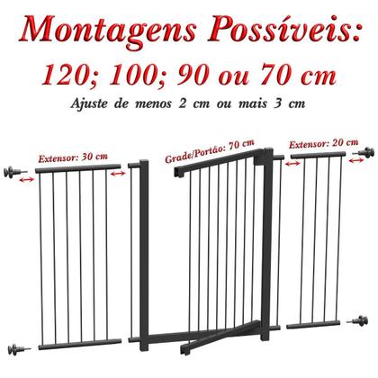 Imagem de Grade Portão Pet Bebê Divisor Ambiente 123 A 128 Cm Preto