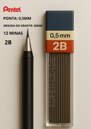 Imagem de Grafite Pentel 0.5mm 2B Hi-Polymer  Perfeito para estudantes e escritório