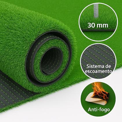 Imagem de Grama Sintética Artificial 30mm com proteção UV e AntiFungo 2,00 x 12,00m 24m² PEX