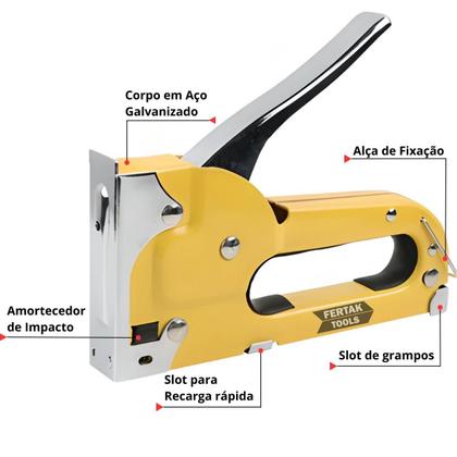 Imagem de Grampeador Manual Tapeceiro Madeira Pressão Grampos 4 - 8mm + 4100 Grampos  Fertak
