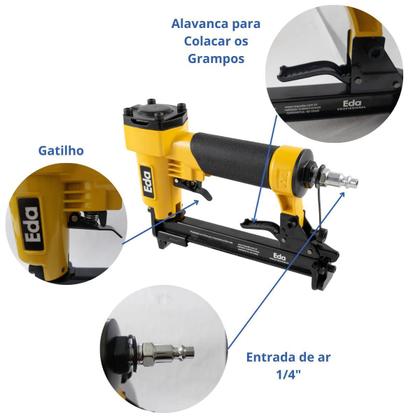 Imagem de Grampeador Pneumatico Para Tapeceiro Grampo Tipo 80 de 6 a 16mm Carpintaria, Marcenaria e Artesanato