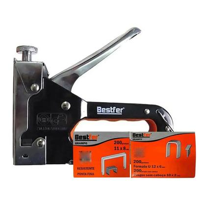 Imagem de Grampeador Profissional Kit 3 Peças Tapeceiro Madeira Estofado Manual Bestfer BFH0133