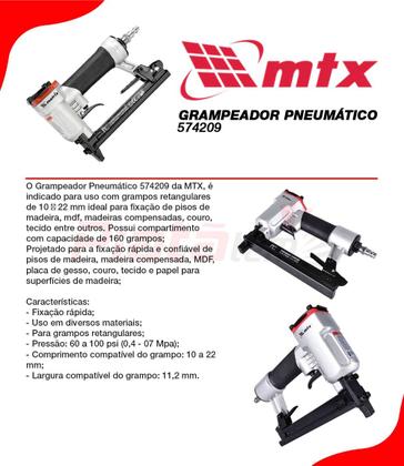 Imagem de Grampeador Profissional Pneumático 10 a 22mm - Mtx
