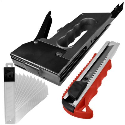 Imagem de Grampeador Tapeceiro Alta Pressão Manual Com Kit Estilete 9mm e 10 Lâminas 0,5mm