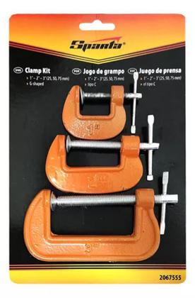 Imagem de Grampo De Fixação Tipo C Sargento Com 3 Peças - Sparta