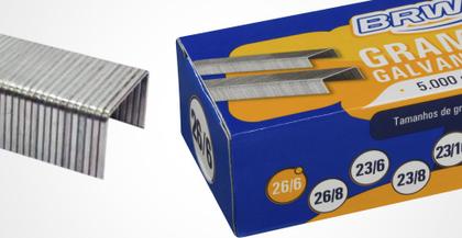 Grampo Galvanizado 26/6 Caixa com 5000 Grampos BRW Imagem de Grampo Galvanizado 26/6 Caixa com 5000 Grampos BRW