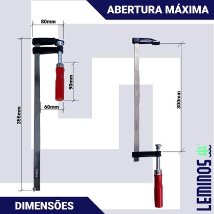 Imagem de Grampo Sargento Para Marceneiro 12pol. 300mm Tipo F Revestido em Niquel Leminos