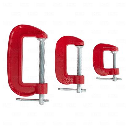 Imagem de Grampo Tipo C Leve Jogo P/ Marceneiro Kit 3 Peças 1, 2 E 3''