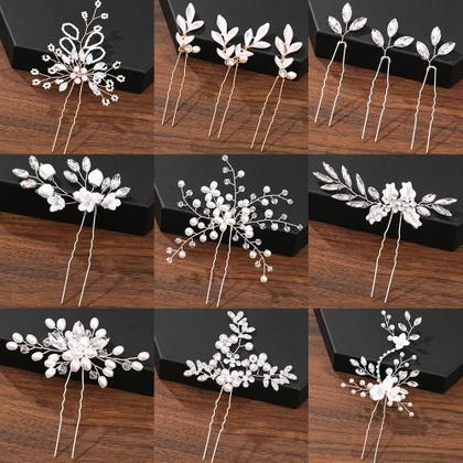 Imagem de Grampos De Cabelo Para Casamento Femininos: Presilhas De Cabelo Com Pérolas, Strass E Flores 