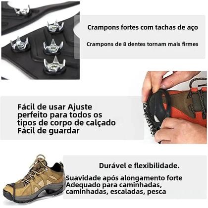 Imagem de Grampos de Gelo Antiderrapantes de 8 Dentes para Inverno - Ideal para Pesca, Caminhada e Outras Atividades ao Ar Livre