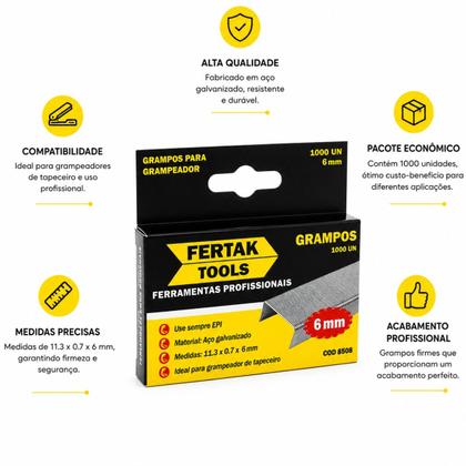 Imagem de Grampos Para Grampeador Tapeceiro 06mm C/ 1000 Peças FERTAK