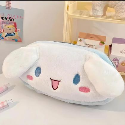 Imagem de Grande Capacidade Bonito Pelúcia Sanrio Kuromi Melodia Cinnamoroll Lápis Bolsa Caneta Caso Saco De