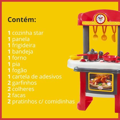 Imagem de Grande Cozinha Infantil Vermelha Star Forno Pia E Acessórios
