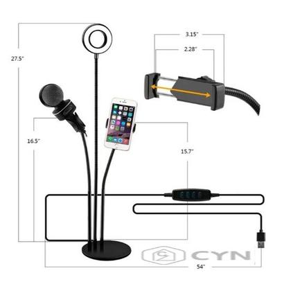 Imagem de Gravação Completa: Ring Light 3 Tons LED com Suporte para Celular e Microfone 3 em 1