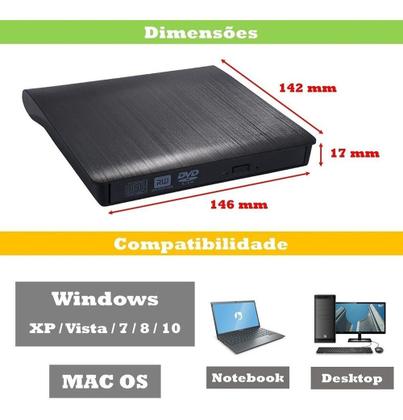 Imagem de Gravador de DVD CD Externo para Notebook Pc Max 5Gbps Usb 3.0 Plug And Play