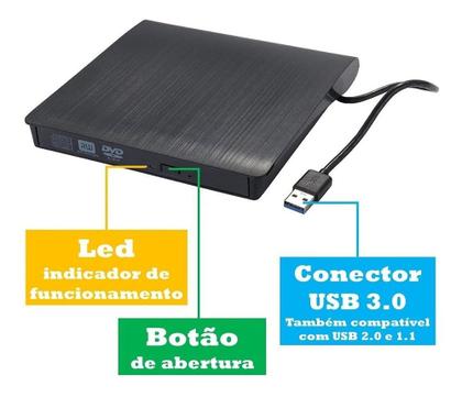 Imagem de Gravador de DVD CD Externo para Notebook Pc Max 5Gbps Usb 3.0 Plug And Play