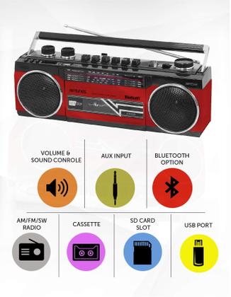 Imagem de Gravador de Leitor de Cassetes Boombox Riptunes Bluetooth Vermelho