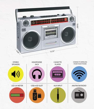 Imagem de Gravador de leitor de cassetes de rádio Boombox Riptunes RACR510BT