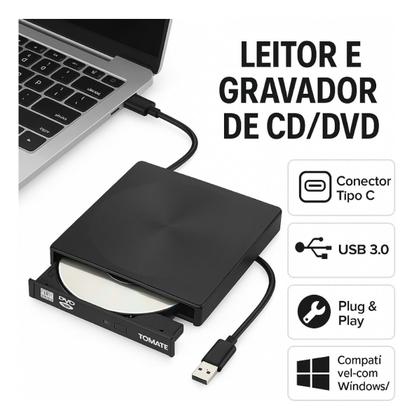 Imagem de Gravador Externo De Cd E Dvd Tipo-c Usb 3.0 Externo Mtm-1025 Preto