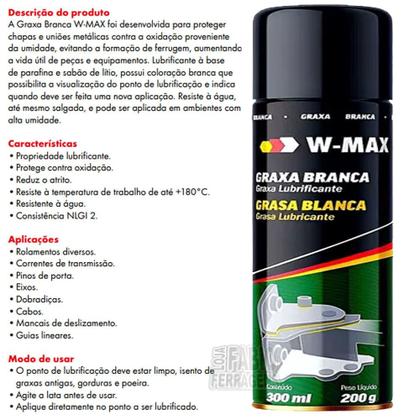 Imagem de Graxa Branca W-Max Lubrificante Spray Rolamentos Eixos-300ml / 200gr - Wurth