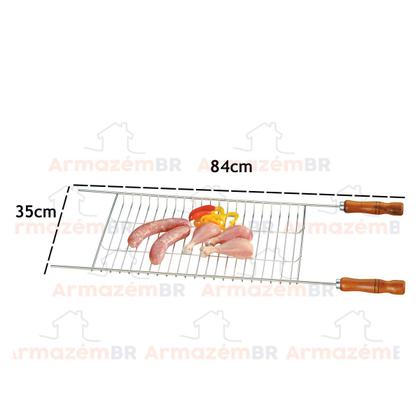 Imagem de Grelha Bandeja Aramado Churrasco 84x35cm Aço Assado Peixe Carne Cabo Madeira - 266 Future