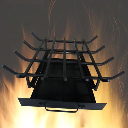 Imagem de Grelha C/ Gaveta De Canto P/ Lareira Ferro Preto Media 58,5x40x28 CM